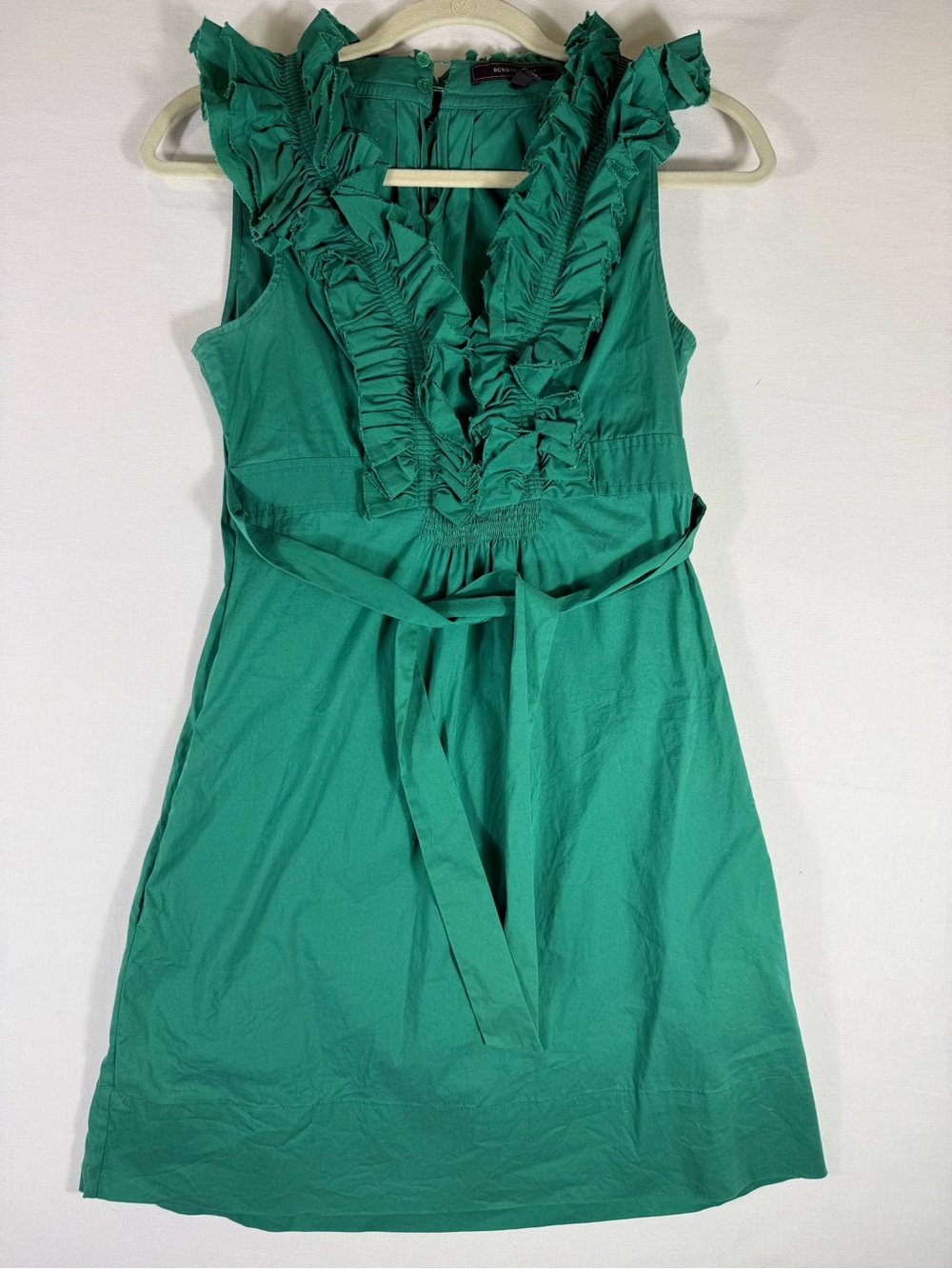 BCBGMaxAzria Emerald Green Sleeveless Ruffled Dress